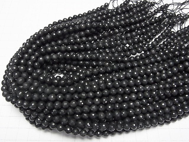 [Video] High Quality! Russian Shungite AAA 128Faceted Round 6mm 1strand beads (aprx.14inch/35cm)