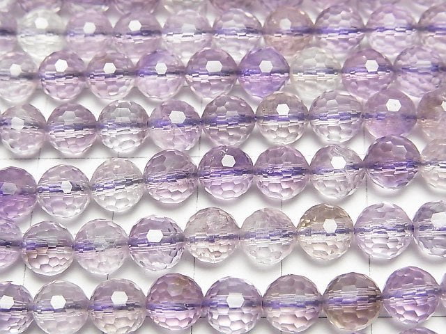 [Video] High Quality! Light color Amethyst xSmoky Quartz AA++ 128Faceted Round 6mm 1strand beads (aprx.15inch/36cm)