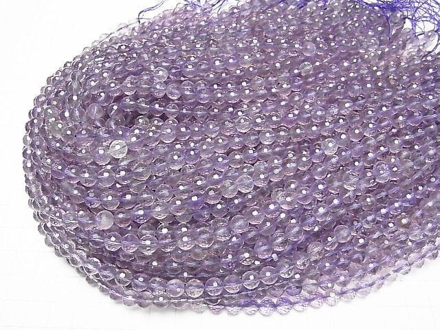 [Video] High Quality! Light color Amethyst xSmoky Quartz AA++ 128Faceted Round 6mm 1strand beads (aprx.15inch/36cm)