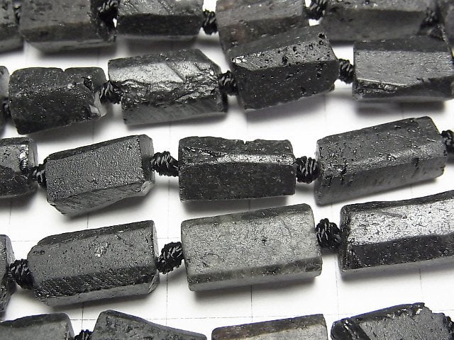 [Video]Black Tourmaline Rough Tube -Faceted Nugget 1strand beads (aprx.15inch/38cm)