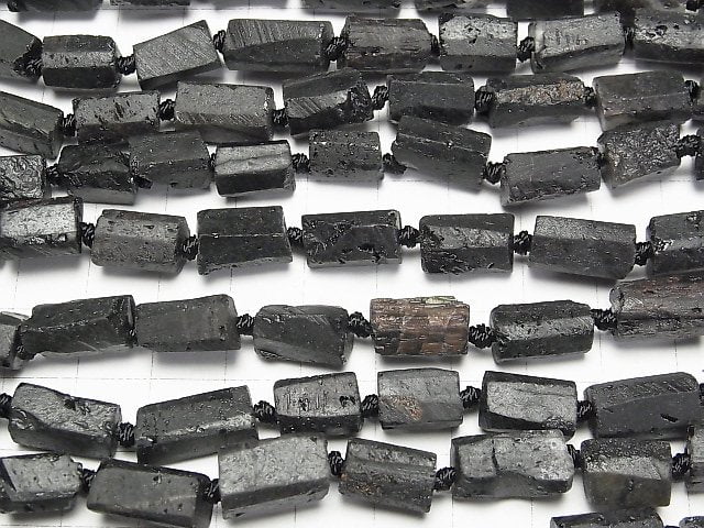 [Video]Black Tourmaline Rough Tube -Faceted Nugget 1strand beads (aprx.15inch/38cm)