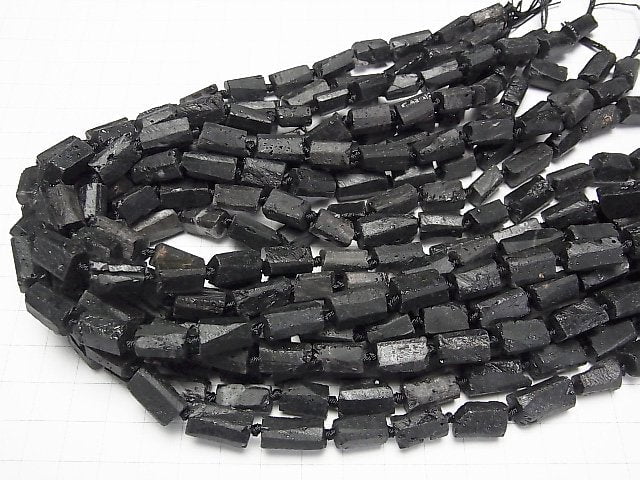 [Video]Black Tourmaline Rough Tube -Faceted Nugget 1strand beads (aprx.15inch/38cm)