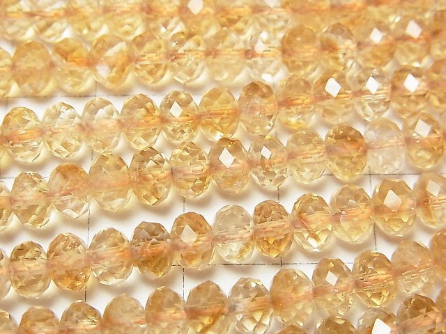 [Video] High Quality! Phantom Citrine AA++ Faceted Button Roundel 6x6x4mm half or 1strand beads (aprx.15inch/37cm)