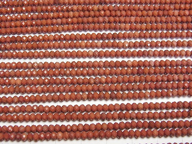 [Video]High Quality! Red Jasper Faceted Button Roundel 3x3x2mm 1strand beads (aprx.15inch/37cm)