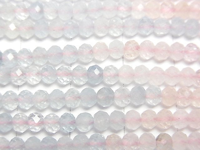 [Video] High Quality! Beryl Mix (Multi color Aquamarine) AA+ Faceted Button Rondelle 3.5x3.5x3mm 1strand beads (aprx.15inch/37cm)