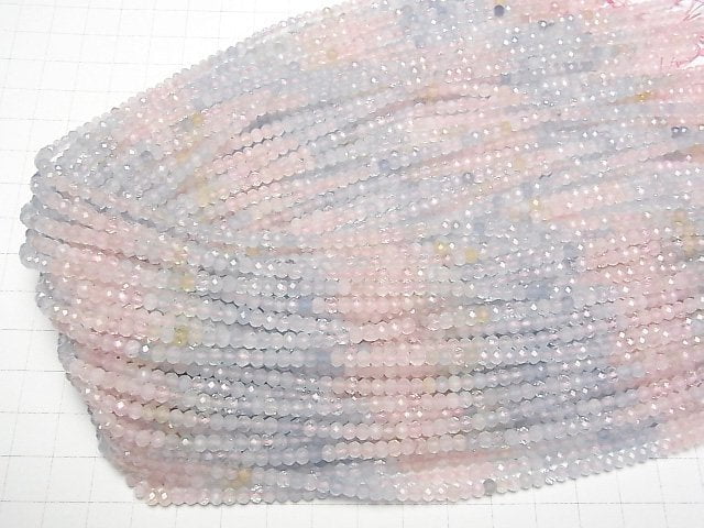 [Video] High Quality! Beryl Mix (Multi color Aquamarine) AA+ Faceted Button Rondelle 3.5x3.5x3mm 1strand beads (aprx.15inch/37cm)