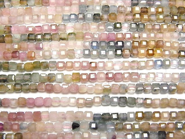 [Video] High Quality! Multi color Tourmaline AA++ Cube Shape 3x3x3mm 1strand beads (aprx.15inch/37cm)