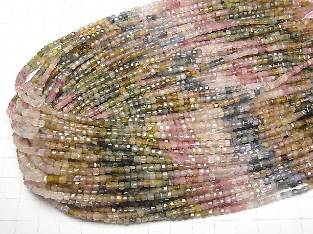 [Video] High Quality! Multi color Tourmaline AA++ Cube Shape 3x3x3mm 1strand beads (aprx.15inch/37cm)