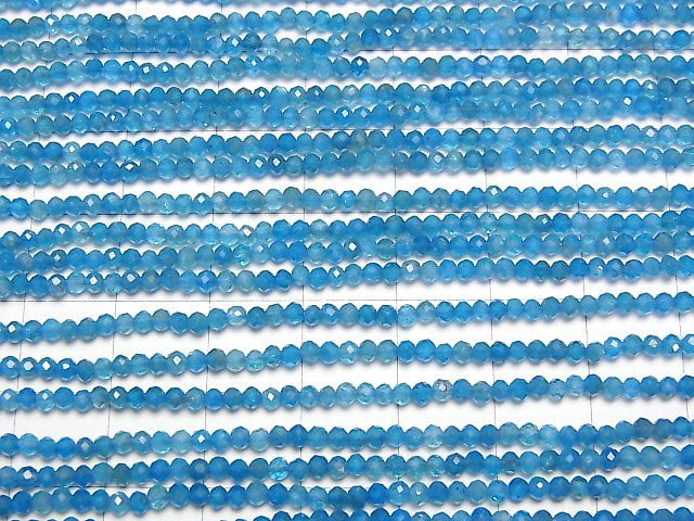 [Video] High Quality! Neon Blue Apatite AA++ Semi-Faceted Round 2mm 1strand beads (aprx.15inch/37cm)