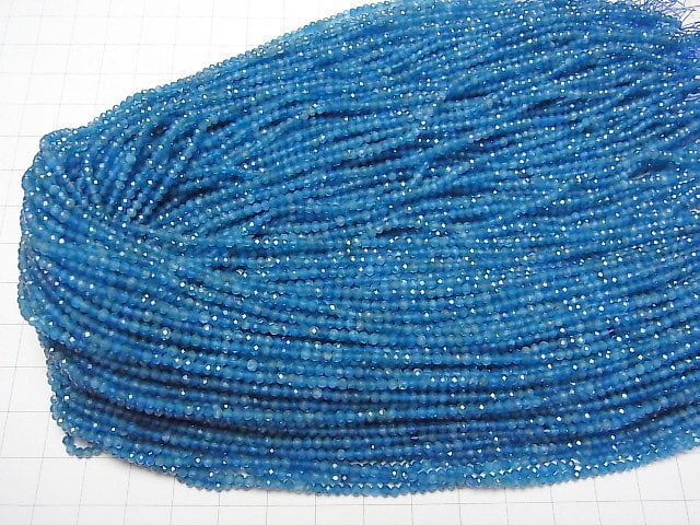 [Video] High Quality! Neon Blue Apatite AA++ Semi-Faceted Round 2mm 1strand beads (aprx.15inch/37cm)