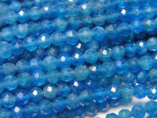 [Video] High Quality! Neon Blue Apatite AA++ Faceted Round 3mm 1strand beads (aprx.15inch/37cm)