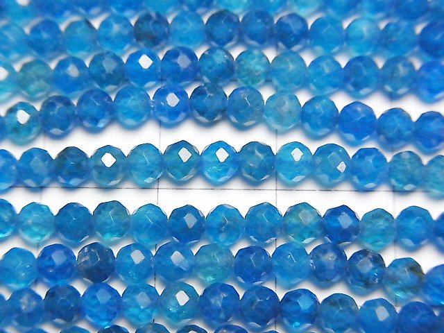 [Video] High Quality! Neon Blue Apatite AA++ Faceted Round 3mm 1strand beads (aprx.15inch/37cm)