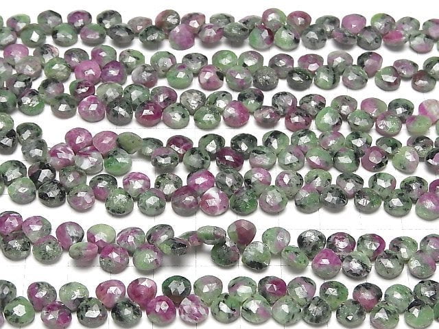 [Video] Ruby Inzoisite Chestnut Faceted Briolette 7x7mm half or 1strand beads (aprx.7inch/18cm)