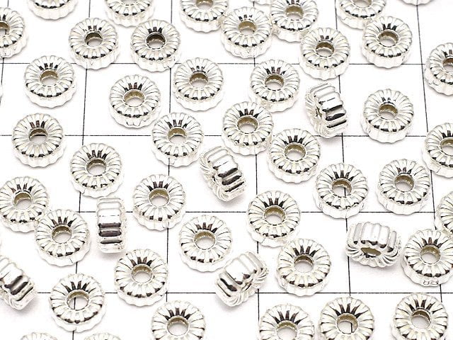 Silver925 Line Carved Soroban(Rondelle)6.5x6.5x3.3mm 2pcs