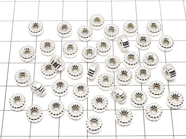 Silver925 Line Carved Soroban(Rondelle)6.5x6.5x3.3mm 2pcs