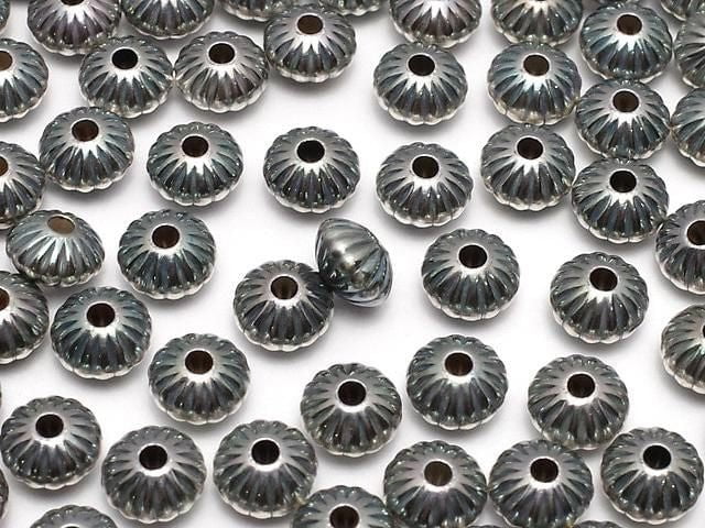 Silver925 Navajo Pearl Line Carved Rondelle 5.7x5.7x3.5mm 3pcs