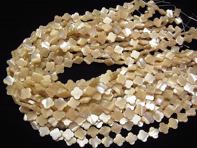 [Video]Mother of Pearl MOP Beige Flower Motif 10x10x2.5mm 1strand beads (aprx.15inch/36cm)