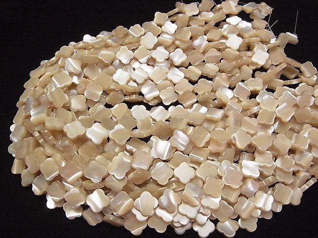 [Video]Mother of Pearl MOP Beige Flower Motif 12x12x3mm 1strand beads (aprx.15inch/37cm)