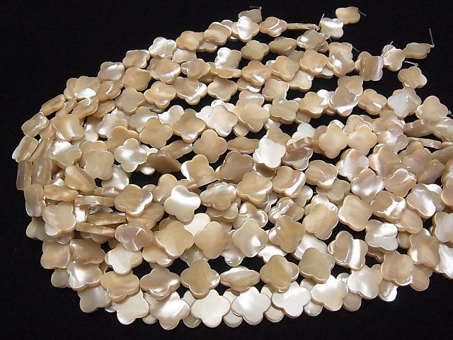 [Video]Mother of Pearl MOP Beige Flower Motif 15x15x3mm half or 1strand beads (aprx.14inch/35cm)