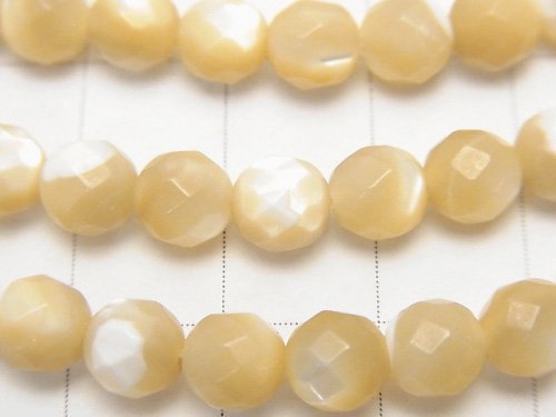 Mother of Pearl MOP Beige 64Faceted Round 6mm 1strand beads (aprx.15inch/38cm)