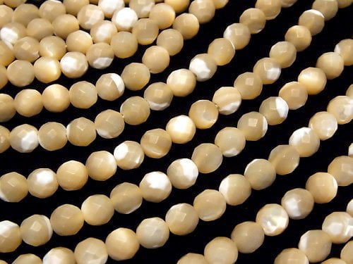 Mother of Pearl MOP Beige 64Faceted Round 6mm 1strand beads (aprx.15inch/38cm)