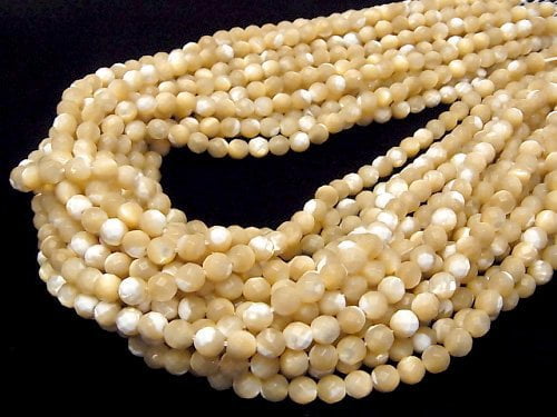 Mother of Pearl MOP Beige 64Faceted Round 6mm 1strand beads (aprx.15inch/38cm)