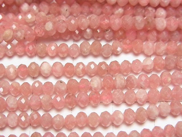 [Video] High Quality! Argentina Rhodochrosite AA++ Faceted Button Roundel 4x4x3mm half or 1strand beads (aprx.15inch/37cm)