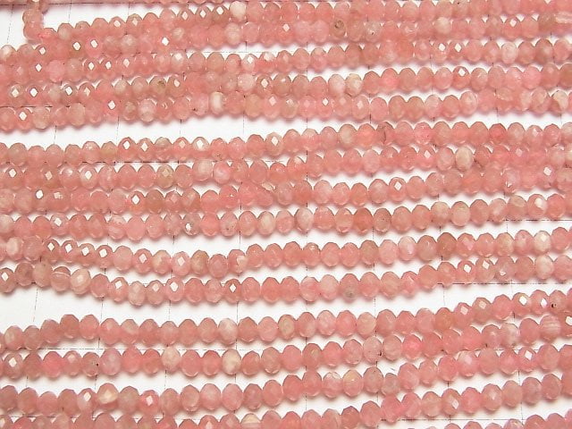 [Video] High Quality! Argentina Rhodochrosite AA++ Faceted Button Roundel 4x4x3mm half or 1strand beads (aprx.15inch/37cm)