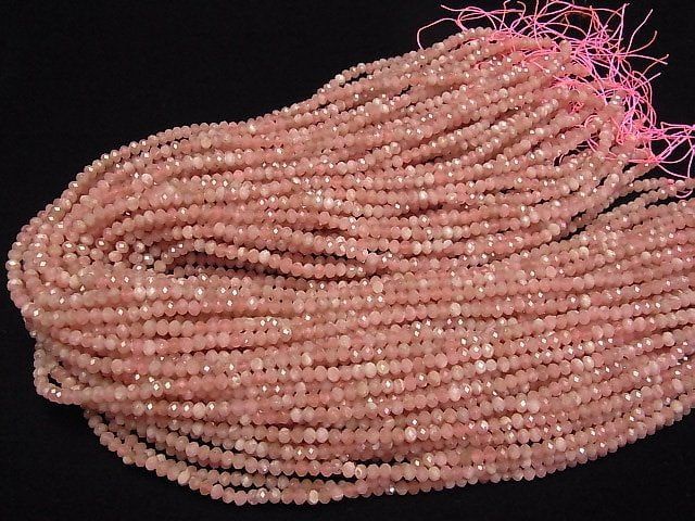 [Video] High Quality! Argentina Rhodochrosite AA++ Faceted Button Roundel 4x4x3mm half or 1strand beads (aprx.15inch/37cm)