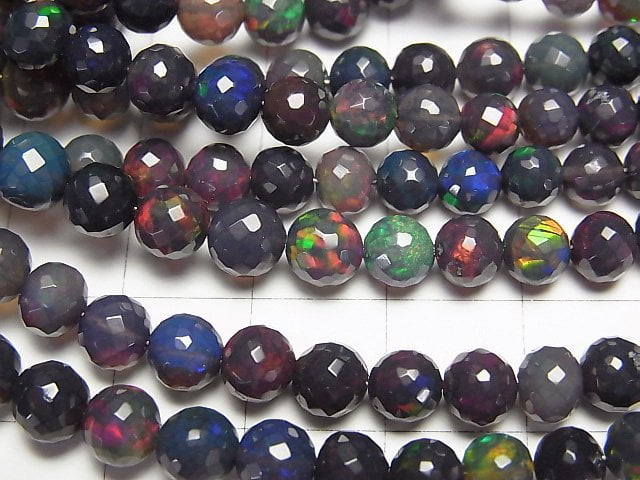 [Video]High Quality Ethiopian Black Opal AAA Faceted Round 3-8mm half or 1strand beads (aprx.15inch/38cm)