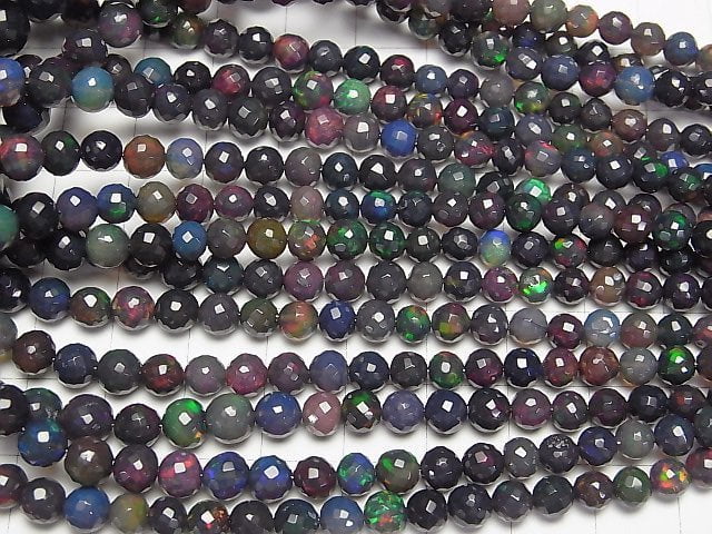 [Video]High Quality Ethiopian Black Opal AAA Faceted Round 3-8mm half or 1strand beads (aprx.15inch/38cm)