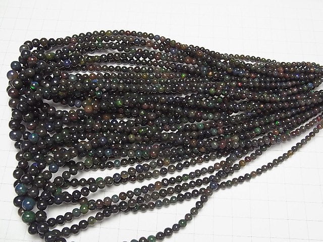 [Video]High Quality Ethiopian Black Opal AAA- Round 3-7mm half or 1strand beads (aprx.15inch/38cm)