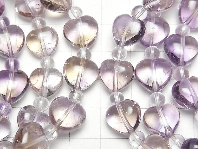 [Video]Ametrine AAA- Vertical Hole Heart Shape & Round 5mm Bracelet