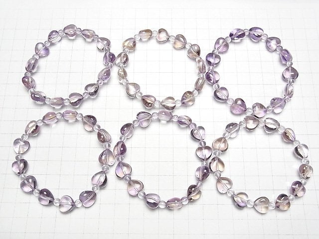 [Video]Ametrine AAA- Vertical Hole Heart Shape & Round 5mm Bracelet