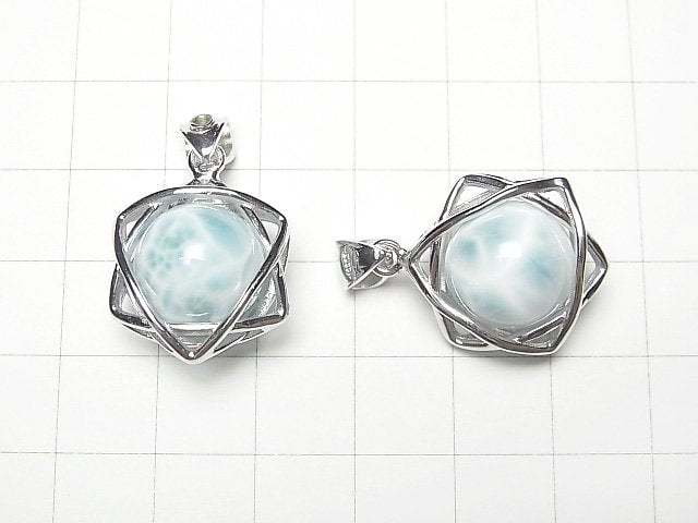 [Video]Larimar Pectolite AA++ 13mm Ball Star Shape Moldavite Pendant Silver925 1pc