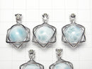 [Video]Larimar Pectolite AA++ 13mm Ball Star Shape Moldavite Pendant Silver925 1pc