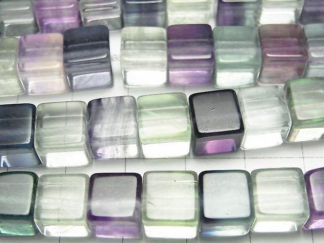 [Video] Multi color Fluorite AA++ Cube 8x8x8mm half or 1strand beads (aprx.15inch/38cm)