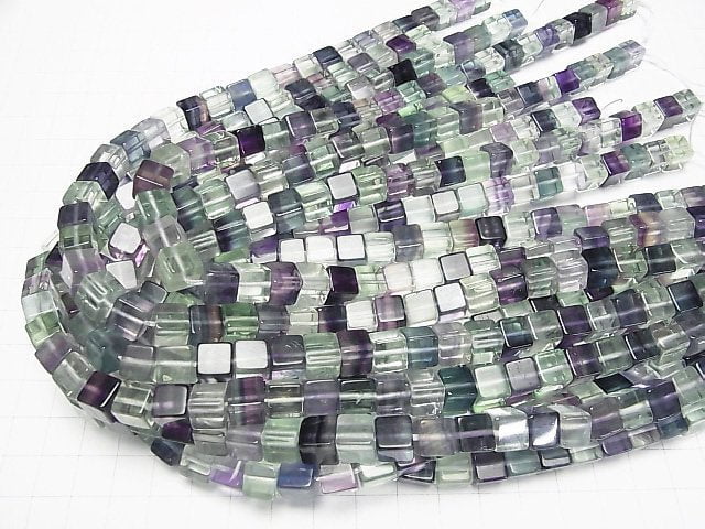 [Video] Multi color Fluorite AA++ Cube 8x8x8mm half or 1strand beads (aprx.15inch/38cm)