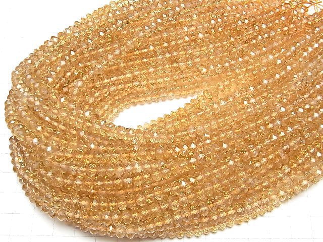 [Video] High Quality! Citrine AA++ Faceted Button Roundel 6x6x4mm half or 1strand beads (aprx.15inch/37cm)