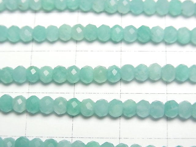 [Video]High Quality! Amazonite AA++ Faceted Button Roundel 4x4x3mm 1strand beads (aprx.15inch/36cm)