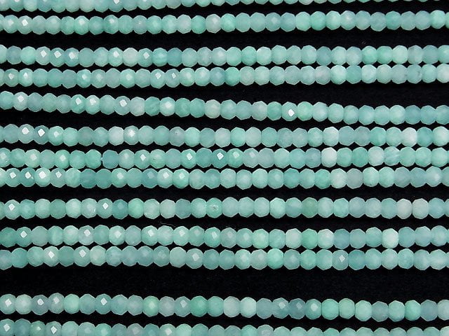 [Video]High Quality! Amazonite AA++ Faceted Button Roundel 4x4x3mm 1strand beads (aprx.15inch/36cm)