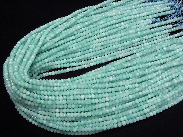 [Video]High Quality! Amazonite AA++ Faceted Button Roundel 4x4x3mm 1strand beads (aprx.15inch/36cm)