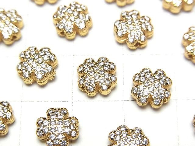 Silver 925 Clover Motif (with CZ) 8x8x4mm 18KGP 1pc