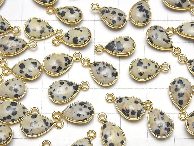 [Video] Dalmatian Jasper Bezel Setting Pear shape 13x9mm 18KGP 4pcs