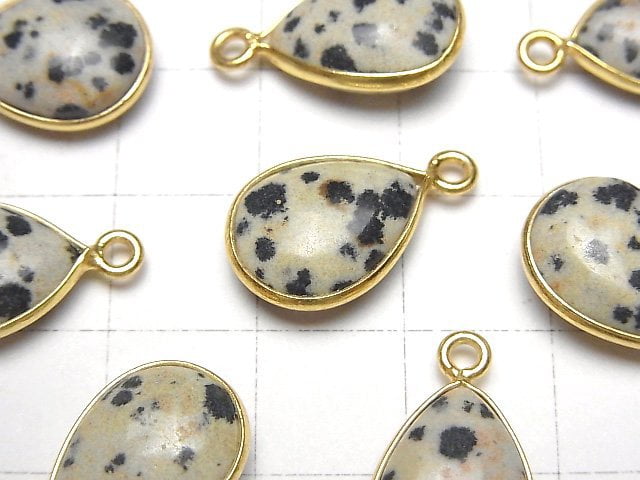 [Video] Dalmatian Jasper Bezel Setting Pear shape 15x11mm 18KGP 3pcs