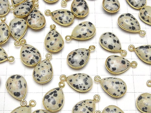 [Video] Dalmatian Jasper Bezel Setting Pear shape 15x11mm 18KGP 3pcs