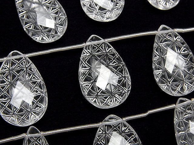 [Video]High Quality Crystal AAA Carved Faceted Pear Shape 1strand (5pcs)