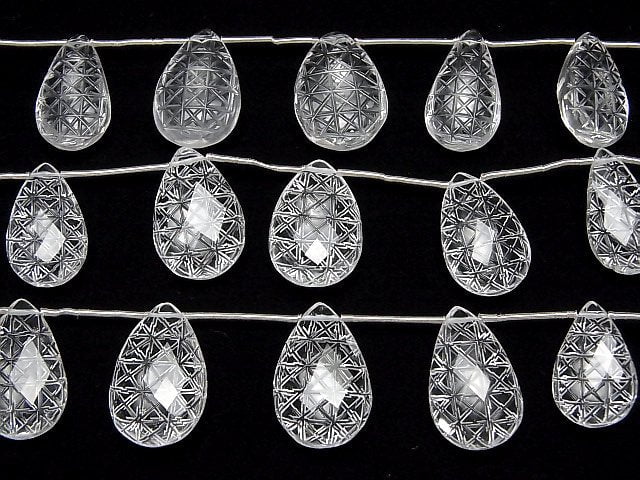 [Video]High Quality Crystal AAA Carved Faceted Pear Shape 1strand (5pcs)