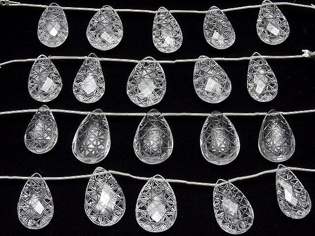 [Video]High Quality Crystal AAA Carved Faceted Pear Shape 1strand (5pcs)