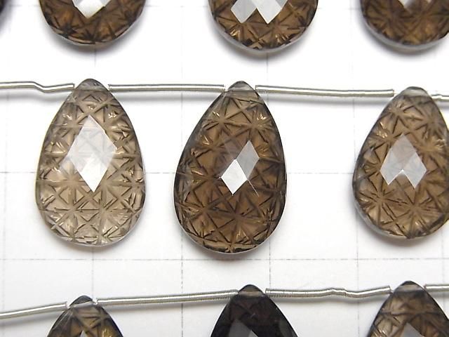 [Video] High Quality Smoky Quartz AAA Carved Faceted Pear Shape 1strand (5pcs )